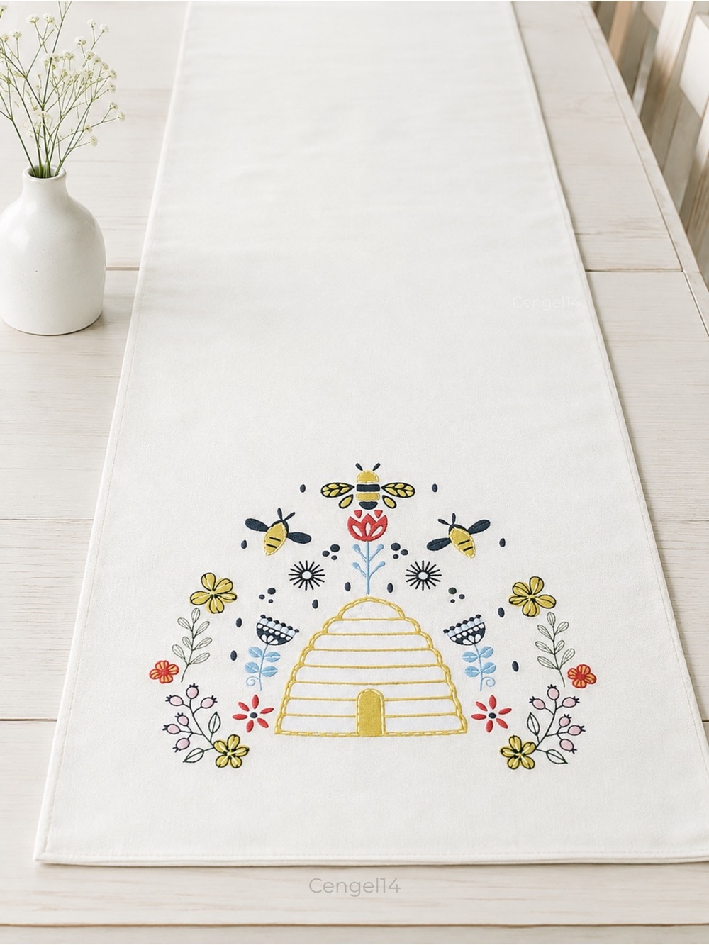 Hobby Lobby Bee Embroidered Table Runner 16x72 NWT Spring Farmhouse